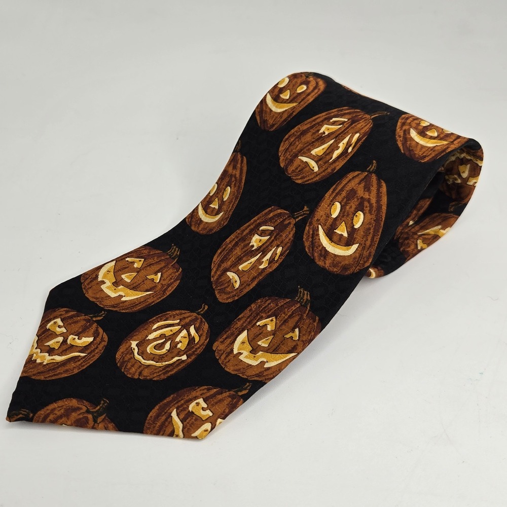 VTG J.Z. Richards Halloween Pumpkin Tie 100% Silk USA Made Party Festive Novelty